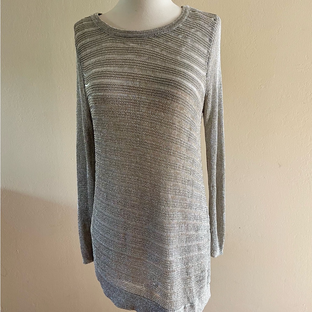 Chico’s Womens Longsleeve Holiday Party Top Silver S/M